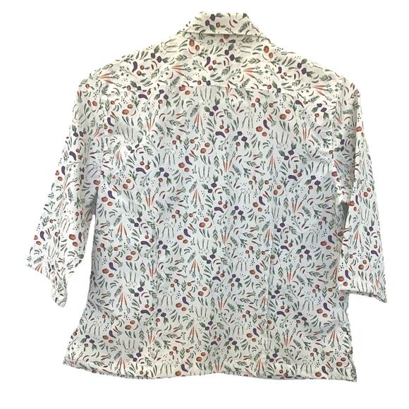 Land's End Button Up Shirt 10 White Womens 3/4 Sleeves Supima Cotton Novelty - Picture 2 of 9